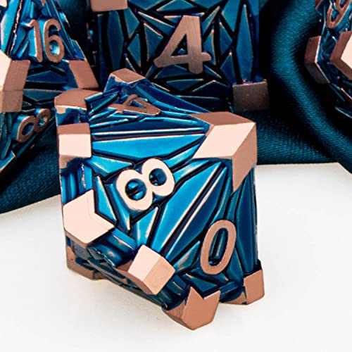 ARUOHHA DND Metal Dice Set Crystal Shards Dice with Gift Box, 7PCS Copper Blue Polyhedral Dice RPG Role Playing Game Handmade 6 Sided D and D Dice Set D20 D12 D10 D8 D6 D4 - color: Red Copper Blue