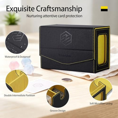 SANZIE Card Deck Box for MTG Commander Deck Box with 2 Toploaders (Black) | Card Storage Box with Commander Display, Fits 240+ Single Sleeved Trading Cards, PTCG TCG Deck Box for Trading Cards - color: Black