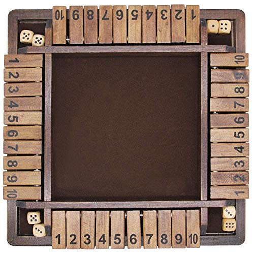 Juegoal Wooden 4 Players Shut The Box Dice Game, Classics Tabletop Version and Pub Board Game, 12 inch - style: 4 Players