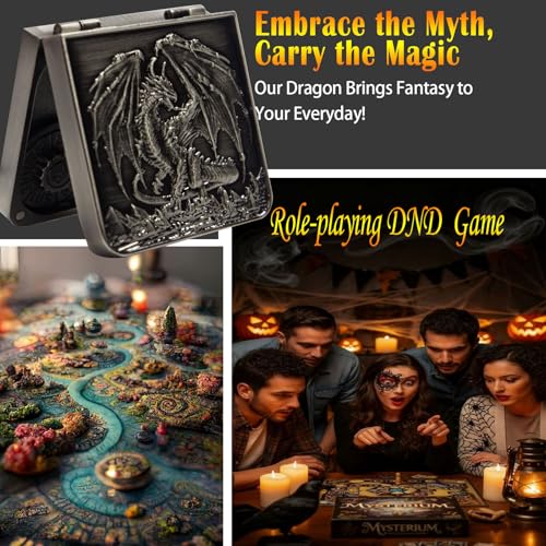 Metal DND Dice Set 7-in-1 D4-D20 3D Dragon Case Leather Bag Silver | 7 in 1 metal polyhedral dice. D4-D20 dnd spinner. 3D dragon case. Leather storage bag. Zinc alloy. DND RPG TTRPG gift. - color: Silver