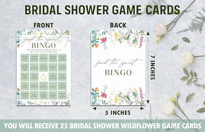 Find The Guest Bingo Game Cards, Wildflower Bridal Shower Games Card, Floral Wedding Shower Games Set, 25 Game Cards for Bridal Shower Wedding Bachelorette Engagement, 05 - style: Find The Guest Bingo