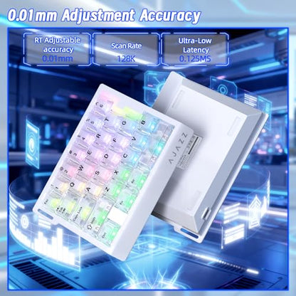 AK029 Wired 29 Keys One-Handed RGB Gaming Keyboard with 8000HZ,0.01mm RT Magnetic Switches Adjustable Actuation,Hotswappable Mechanical Keyboard,Aluminum Plate,Web Driver for Gamers-Transparent White - color: White Transparent