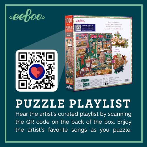 eeBoo Holiday Bakery 1000 Piece Square Jigsaw Puzzle, 23" x 23" | Double coated, sturdy & dust free pieces with a satisfying snap. Includes full color reference insert. Vibrant, original art - style: Holiday Bakery