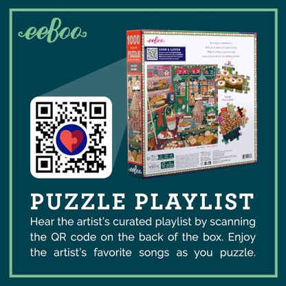 eeBoo Holiday Bakery 1000 Piece Square Jigsaw Puzzle, 23" x 23" | Double coated, sturdy & dust free pieces with a satisfying snap. Includes full color reference insert. Vibrant, original art - style: Holiday Bakery