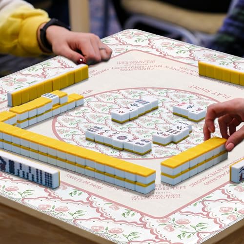 Pink and Green Floral Mahjong Mat 31.5"x31.5", Grandmillennial Flower Non-Slip Noise Reduction Gaming Mat for American Mahjong Poker Card Board Games Dominoes - color: Pink and Green Fower