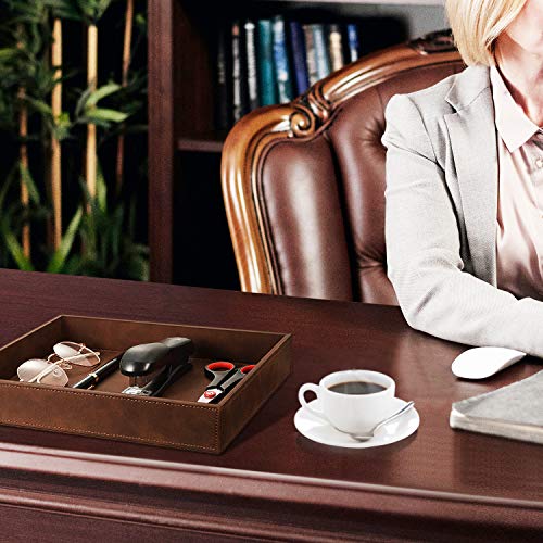 SITHON Valet Tray Desk Organizer PU Leather Catchall | Bedside Vanity Tray Nightstand Caddy Coin Box Key Jewelry Storage Organizer, Graduation, Brown - color: Brown