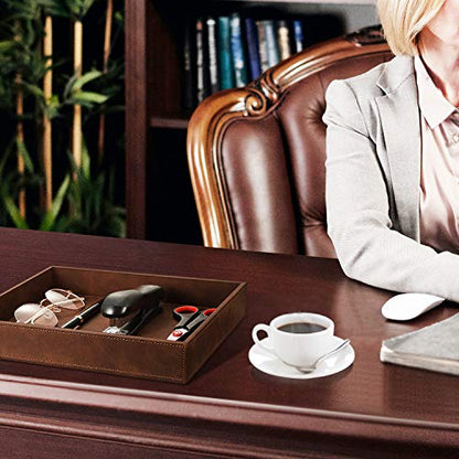 SITHON Valet Tray Desk Organizer PU Leather Catchall | Bedside Vanity Tray Nightstand Caddy Coin Box Key Jewelry Storage Organizer, Graduation, Brown - color: Brown