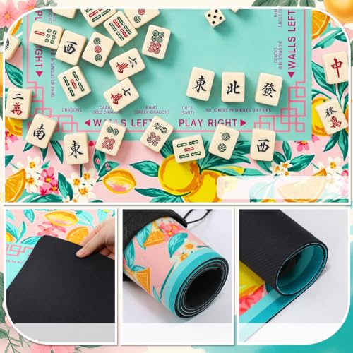Pink Orange Lemon Mahjong Mat with Rules 31.5" x 31.5" Non-Slip Noise Reduction Gaming Mat with Carrying Bag American Mahjong Table Cover for Poker Board Card Games Dominoes - style: Pink Lemon Summer