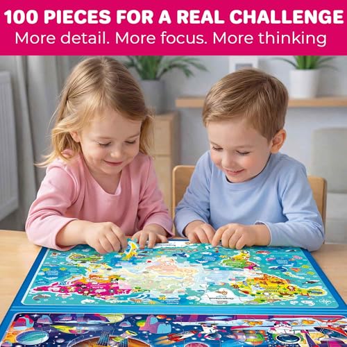 QUOKKA Magnetic Puzzles for Kids Ages 4-6 – 100 PCS Magnetic Puzzle Book for Toddlers 3-5 – 2 Puzzles & 2 Spot The Difference Maps – Search & Find Travel Games – Space, World Map Toddler Travel Toys - color: Maps 100pcs