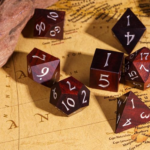 Wooden DND Dice Set Red Sandalwood Wood Dice Set for Tabletop Games | Iron Box, DM Gift, for Dungeons and Dragons Role Playing Games - color: Big Red Sandalwood