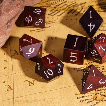 Wooden DND Dice Set Red Sandalwood Wood Dice Set for Tabletop Games | Iron Box, DM Gift, for Dungeons and Dragons Role Playing Games - color: Big Red Sandalwood
