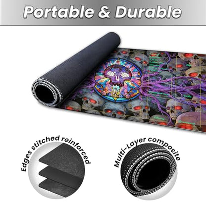 MTG Playmat TCG Card Mat Magic The Gathering Play Mat with Zone 24x14 Inch - color: Stained Glass Skull,with Zone
