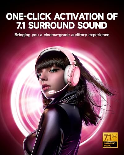 Wireless Gaming Headset, 7.1 Surround Sound, 2.4GHz USB Gaming Headphones with Bluetooth 5.4, 100H Battery, ENC Noise Canceling Mic, RGB Light, Wireless Headset for PC PS5 PS4 Mac Switch (Gray-Pink) - color: White-Pink