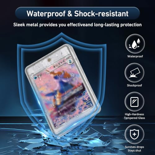 Card Case, 8-Point Magnetic Lock, Premium Aluminum Alloy Protector with 35pt One Touch Card Holder, Personalized Card Sleves Fits Trading Cards, Sports Cards, Game Cards, Collectible Cards (Silver) - color: Silver, style: Card Case