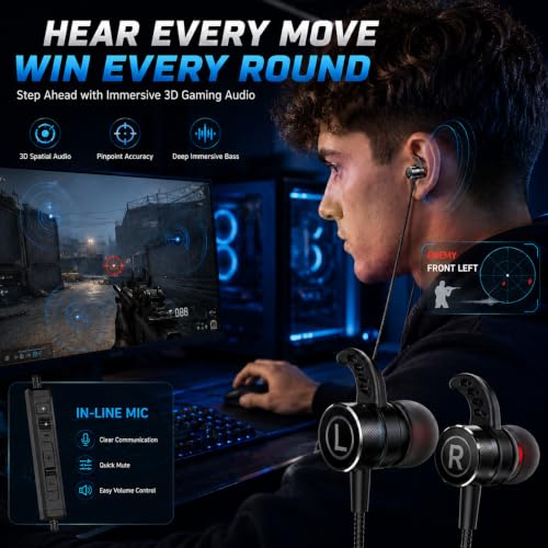 KASOTT SoundMaster Pro V1 - Gaming Earphones with Dual Audio Drivers,Battle Buds,in-Line Mic with Mute and Volume Control, Compatible with Xbox Series,Xbox One,PS5,PS4,Switch,Pc with 3.5mm Aux - color: Black