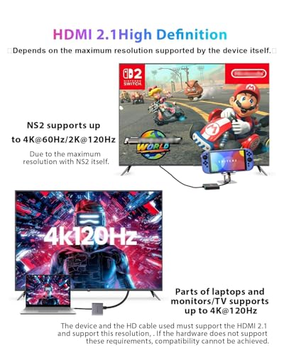 Switch 2 Dock HDMI2.1 Upgraded V22 for Nintendo Switch 2 Compatible with the Latest firmware V22+/Plug&Play/Usbc to HDMI Adapter 4k120Hz for Laptop/MacBook - color: P&P for V22+