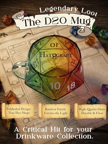 Rainbow Glass D20 Dice Mug – 12oz Iridescent Polyhedral Cup for Tabletop RPG Gaming – Unique D&D Gifts for Men, Game Masters– Novelty Coffee Dice Cup - style: Game