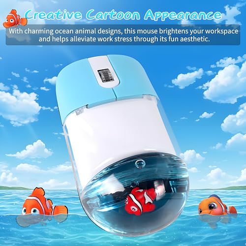 Wireless Mouse -Cute Clear Aqua Design, Water Mouse with Optical Precision, Silent Clicks, Lightweight & Floating Animal Transparent Retro Style for Home Office, Great for Kids & Adult(Fish-Blue) - color: Goldfish - Blue