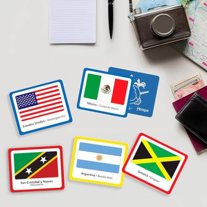 Menique Flags of the Americas Memory Matching Game – Spanish Edition – 70 Cards (35 Pairs) with Flags, Countries & Capitals – Educational Matching Game in Spanish for Kids and Adults
