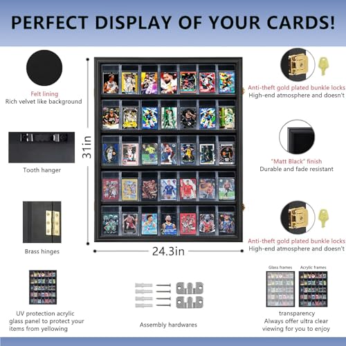 VERANI 35 Graded Sports Baseball Card Display Case Wall Mount Black | Lockable Trading Card Wall Cabinet,98% UV Block Acrylic Panel,Premium Wood Frame,Vertical Wall Mount Only - size: Large-Vertical-Black