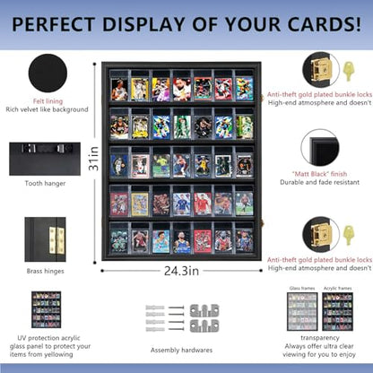 VERANI 35 Graded Sports Baseball Card Display Case Wall Mount Black | Lockable Trading Card Wall Cabinet,98% UV Block Acrylic Panel,Premium Wood Frame,Vertical Wall Mount Only - size: Large-Vertical-Black