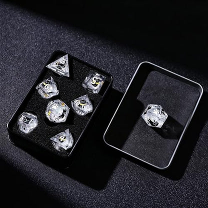 WizardsAracanum Cat Liquid Quicksand DND Dice Set Resin 7Pcs Dice DND with an Iron Box for DND COC Role Playing dice Games and Board Games Gift (Glitter Rainbow Cat) - color: Rainbow Giltter Cut Cat