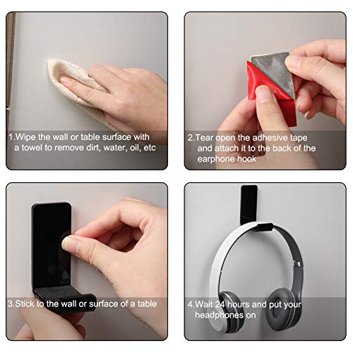 Weewooday 4 Pieces Headphone Hanger Headset Stand Holder Adhesive Wall Mount Headphone Hook for Desk Acrylic Gaming Earphones Hanger with Glues for Earphone Controller(Black) - color: Black