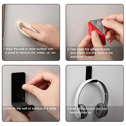 Weewooday 4 Pieces Headphone Hanger Headset Stand Holder Adhesive Wall Mount Headphone Hook for Desk Acrylic Gaming Earphones Hanger with Glues for Earphone Controller(Black) - color: Black