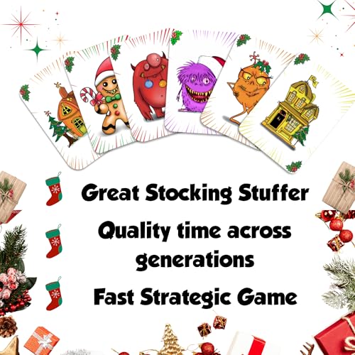 Kids Christmas Stocking Stuffers. Homebound Monsters Family Card Game,8-12 | Homebound Monsters Christmas Edition. Easy and fun strategic family card game. Small Stocking Stuffers for Kids 8-12 for two. - style: Homebound - Christmas Edition