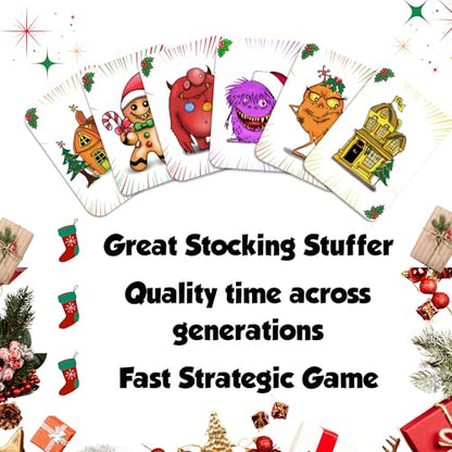Kids Christmas Stocking Stuffers. Homebound Monsters Family Card Game,8-12 | Homebound Monsters Christmas Edition. Easy and fun strategic family card game. Small Stocking Stuffers for Kids 8-12 for two. - style: Homebound - Christmas Edition