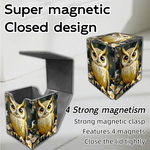 for MTG Deck Box, Trading Card Storage Case Holds 100+ Sleeved Cards, Owl on Branch with Flowers Magnetic Closure Durable Deck Holder for Magic The Gathering, TCG & Commander - color: Owl on Branch with Flowers