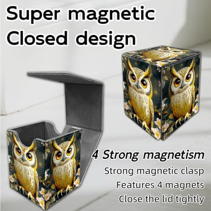 for MTG Deck Box, Trading Card Storage Case Holds 100+ Sleeved Cards, Owl on Branch with Flowers Magnetic Closure Durable Deck Holder for Magic The Gathering, TCG & Commander - color: Owl on Branch with Flowers