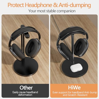 Headphone Stand with Wireless Charger, Gaming Headset Holder Hanger Rack 2 IN 1 Wireless Charging Station Dock for iPhone 15/14/13/12/11 Series, Samsung, AirPods Pro/3/2 and Desk All Headphones, Black - color: A-Black