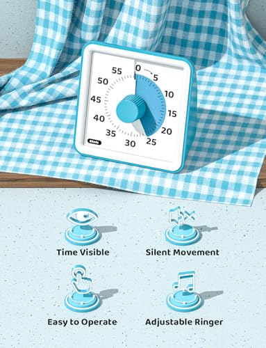 LIORQUE Visual Timer for Kids, 60 Minute Countdown Timer, Dark Blue | Non-Ticking, 3 Volume Levels, Timer for Classroom Kitchen Office ADHD, 2 AAA Batteries Included - color: Dark Blue