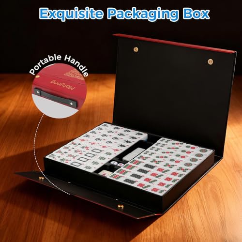 Mahjong Tile Set, 146pcs Professional Chinese Mahjong Set with Instruction Manual, Premium Mah Jongg Sets with Storage Box, 1.4" Mah Jong Tiles Easy to Grab, Game for Gathering, Party, Camping - color: Blue
