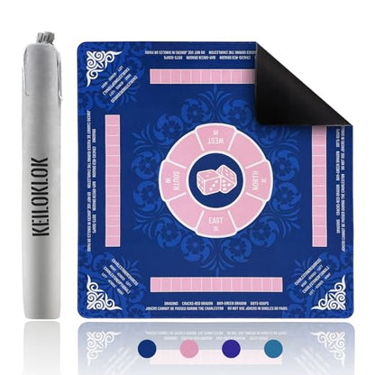Mahjong Mat with Rules - Mahjong Table Cover with Non-Slip & Noise Reduction, Carrying Bag, Gaming Mat 32.4x32.4 Inch for Poker, Card, Board & Tile Games, Dominoes - Blue