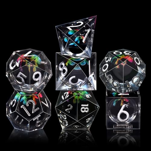 AUSTOR 7 Die DND Dice Set 7 Pieces Colourful Skull Dice DND Resin Role Playing D and D Dice D20 D12 D10 D8 D6 D4 Sharp Edge Dungeons and Dragons Dice with Case - color: Colourful Skull