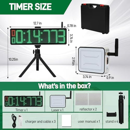 Wireless Laser Timer for Sprints 40 60 Yard Dash Laser Sprint System Track Laser Timer for Stopwatch Lap/Race Clock/Stopwatch/Speed Training/Running/Football LED