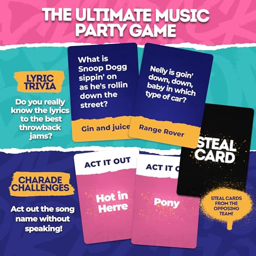 Throwback Lyrics — 90s & 2000s Hip-Hop & R&B Music Trivia & Finish the Lyrics Card Game | Charades + Steal Cards | Adult Party Game for Game Night, Girls Night, Birthdays & Gifts | 250 Cards