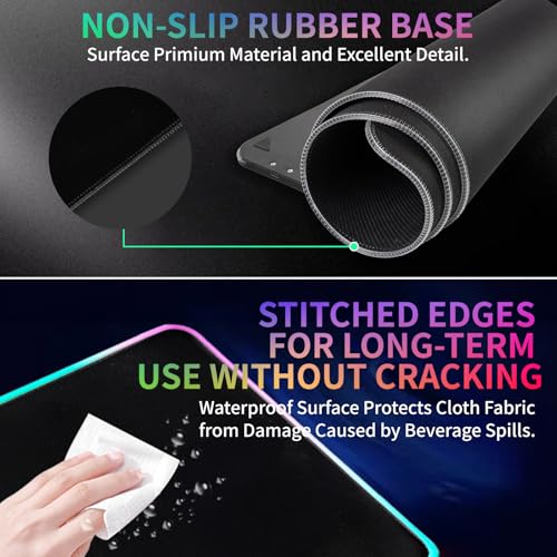 RGB Gaming Mouse Pad with Wireless Charging 15W, LED Mouse Mat 31.5 * 11.8 in, 10 Light Modes Extra Large Mousepad Non-Slip Rubber Base Computer Keyboard Mat for Gaming, MacBook, PC, Laptop, Desk - color: Black-D