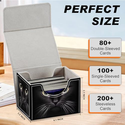 Card Game Storage Box TCG Deck Box MTG Card Box Organizer Trading Card Case Commander Deck Box TCG Card Storage Box Magnetic Closure Creative Pattern Up to 200 Cards, Cute Black Cat With Big Eyes - color: Cute Black Cat With Big Eyes