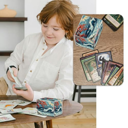 Strong Magnet Card Case Deck Box Mtg Card Box Playing Card Box Magic Deck Box Tcg Up to 200 Cards Creative Pattern Trading Card Storage Box for Collectible Card Games, Great Wave Beach Towel - color: Great Wave Beach Towel