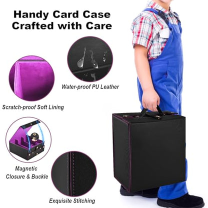 Cieex Trading Card Storage Box with Handle, 3-Row Cards Box for Sport Card | Fits 2100+ Single Sleeved, Commander Cards Box for MTG TCG, Foldable Card Holder with 1 Small Card Case 10 Divider 3 Stopper