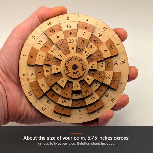 Creative Crafthouse Safecracker 50 Math Brain Teaser Puzzle for Adults | Laser cut wood with five number rings; align all 16 columns to reach the target. A hard solve and desk gift, made in USA - style: Safecracker 50