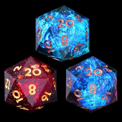 3Pcs D20 DND Dice Set with 3 Color Resin Sharp Edge, 20 Sided D&D Dice 22mm Handmade Polyhedral D&D Dice for RPG, Roleplaying Games MTG Table Games(Black Red/Blue Red/Blue Dark) - color: D20-blackred+bluered+bluedark
