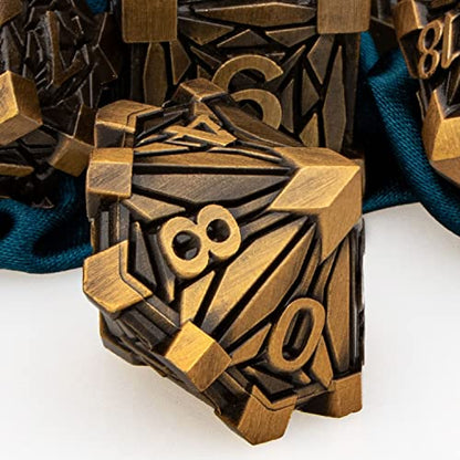 ARUOHHA DND Metal Dice Set Crystal Shards Dice with Gift Box, 7PCS Antique Gold Polyhedral Dice RPG Role Playing Game Handmade 6 Sided D and D Dice Set D20 D12 D10 D8 D6 D4 - color: Ancient Gold