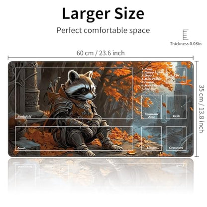 MTG Playmat with Magic Zone 24 x 14in Includes Storage Bag,TCG Playmat with Soft Surface Premium Non-Slip Rubber Backing Stitched Edges Durable Gaming Mat,Raccoon Knight - color: Raccoon Knight, size: 24"×14"With Zones