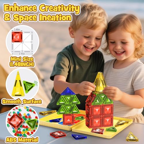 40PCS Magnetic Tiles Travel Storage Diamond Blocks 10% Thicker 3+ | Magnetic tiles with diamond texture & yellow box. Great for travel, car rides, Montessori play & on-the-go fun - size: 40 PCS