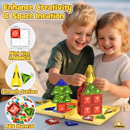 40PCS Magnetic Tiles Travel Storage Diamond Blocks 10% Thicker 3+ | Magnetic tiles with diamond texture & yellow box. Great for travel, car rides, Montessori play & on-the-go fun - size: 40 PCS