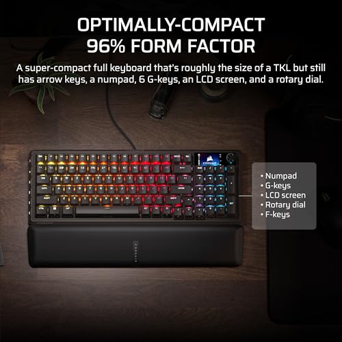 Corsair Vanguard 96 Wired Mechanical Gaming Keyboard – 96% Layout, MLX Fusion Tactile Switches, 8000Hz Polling, LCD Display, Virtual Stream Deck, G-Keys, SOCD Flashtap, QWERTY US – Black - style: Tactile Fusion Switches